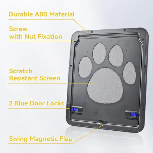Vista 4 de Puerta mosquitera para perro, puerta de gato de 8 x 10.2 pulgadas para ventana, cierre magnético, puerta pequeña con cerradura de doble cara