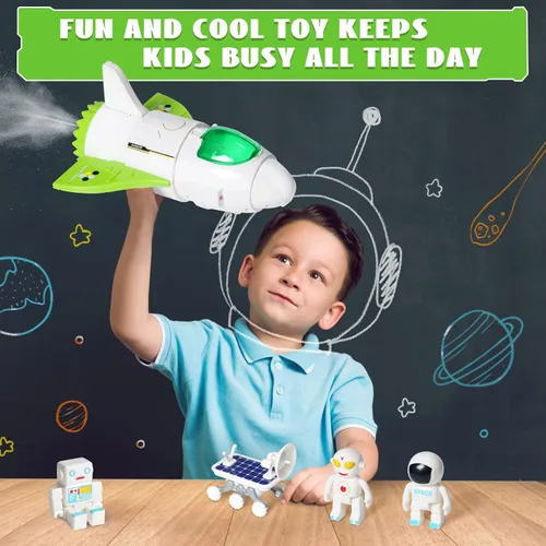 Vista 6 de Jomifin Juguete de nave espacial para niños y niñas, juguetes del transbordador espacial con luces y sonido, figura de 3 astronautas, cabina que se
