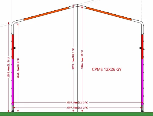Vista 2 de ALEKO Cochera metálica Marco de acero y techo 12W x 26 CPMS12X26GY