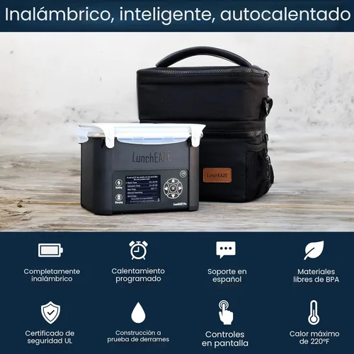 Vista 2 de LunchEAZE Pro Lonchera Calentable Sin Cable – Con Batería, Capacidad de 4 Tazas, Máx. 220°F, Calefacción Programada Automática, Incluye Bolsa