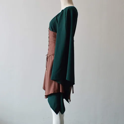 Vista 5 de Disfraz medieval renacentista para mujer vestido corto irlandés estilo pirata manga acampanada vestido corto tradicional irlandés