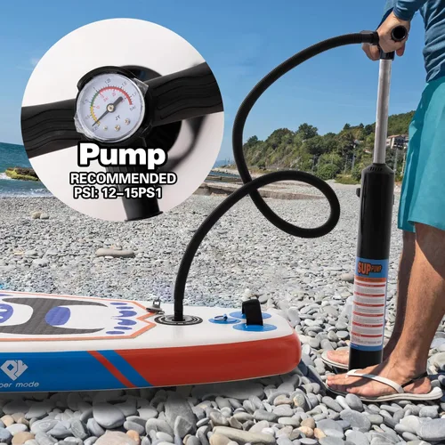 Vista 14 de Tabla de remo inflable con accesorios de SUP de primera calidad – Mochila, paleta ajustable, cubierta antideslizante, bomba de mano, correa, aletas