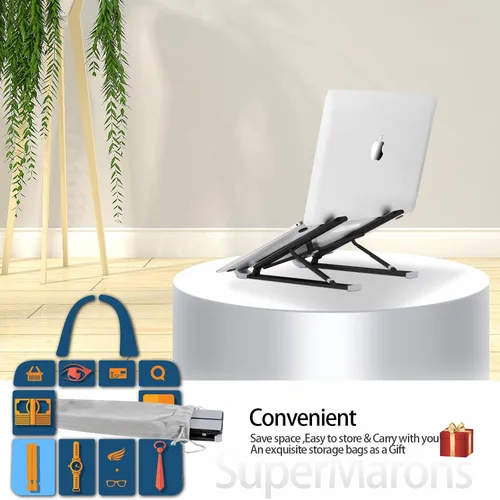 Vista 4 de Soporte ajustable para computadora de escritorio, soporte portátil de aluminio para laptop, soporte plegable para tableta, compatible con MacBook