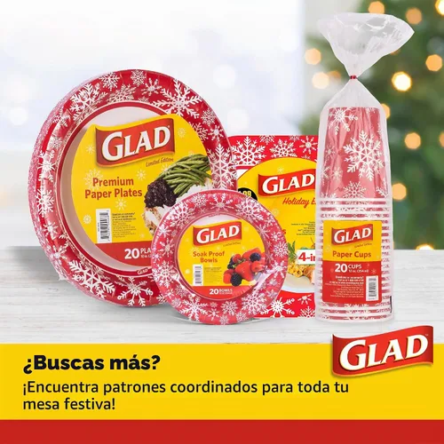 Vista 6 de Glad Holiday Edition Moldes de Aluminio para Hornear con Forma de Árbol de Navidad con Patrón de Copos de Nieve Rojos y Blancos, Moldes Desechables
