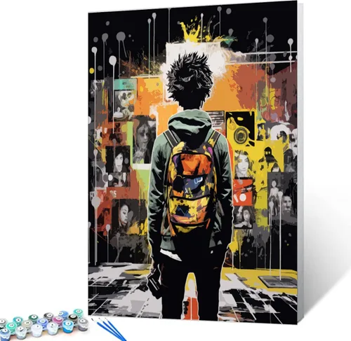 Vista 10 de Banksy - Kit de pintura al óleo por números, 16 x 20 pulgadas, pintura al óleo para niños, estudiantes, adultos, principiantes, con pinceles