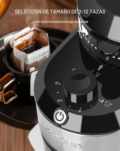 Vista 3 de Lonkion Molinillo de café eléctrico de rebabas - Molinillo de rebabas ajustable con 28 ajustes precisos de molienda para 12 tazas - Molinillo