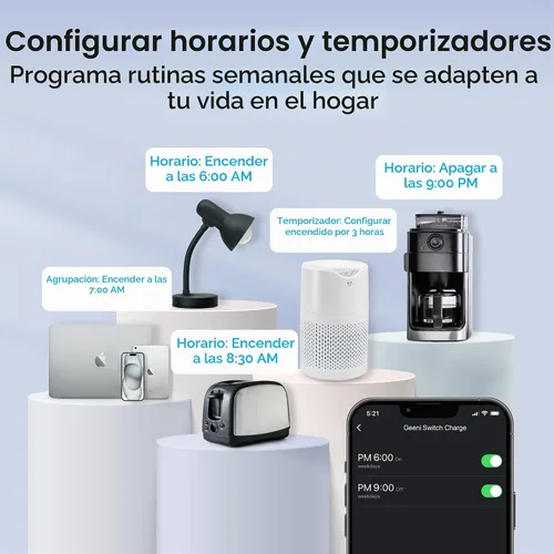 Vista 6 de Geeni Switch + Charge Multi Port Smart Wi-Fi Plug con 2 puertos USB, salida de ahorro de energía con control de aplicación, compatible con Alexa