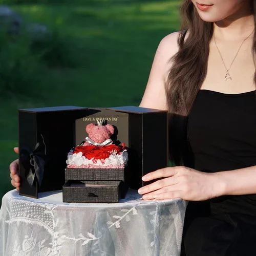 Vista 5 de ADDWel Regalos de Rosas Preservadas para Novia - Lindo Regalo de Oso de Rosas Eternas para Mamá Mujeres, Regalos de Cumpleaños para Novia - Caja
