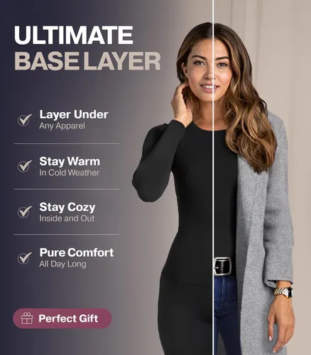 Vista 3 de Thermajane - Ropa interior larga térmica para mujer, conjunto de pijama con forro de vellón, ideal como capa base, para climas fríos