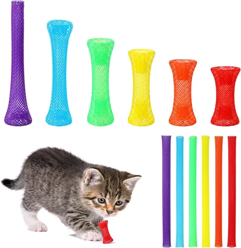 Vista 8 de Leitee 60 Pcs Cat Spring Toys Kitten Tubes,Black, Orange, and Purple Chinese Finger Trap Cat Toy For Indoor Cats, Mesh Tubes Plastic Coil For Pet