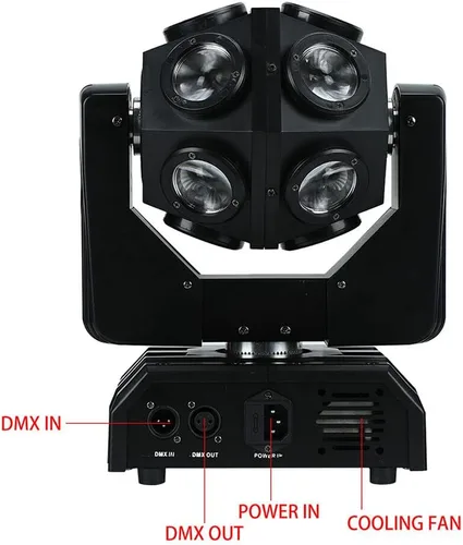 Vista 4 de Luz LED de cabeza móvil de 150 W, 4 en 1, RGBW, 12 luces LED de escenario giratorias, DMX512, activadas por sonido, luces de haz de DJ, luz