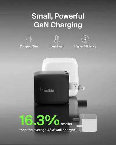 Vista 4 de Belkin 45W Dual USB C Charger Block,PD3.0 w/GaN-Super Fast Charging-Samsung Galaxy S25,Apple iPhone 17, Air, Pro, Pro Max,iPad,MacBook,AirPods,Apple