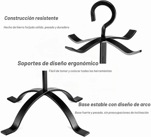 Vista 7 de Juego de 5 herramientas para chimenea de 31 pulgadas, juego de herramientas de hierro resistente Wrouhgt con póster, pala, pinzas, cepillo, soporte