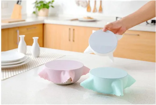 Vista 3 de Tapas de silicona para ollas de silicona para película de alimentos, tapa de sellado elástica blanca de silicona