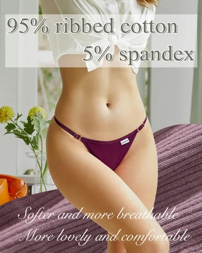 Vista 3 de FINETOO Paquete de 10 tangas ajustables para mujer, ropa interior sexy de tiro bajo, bragas de algodón para mujer, S-XL