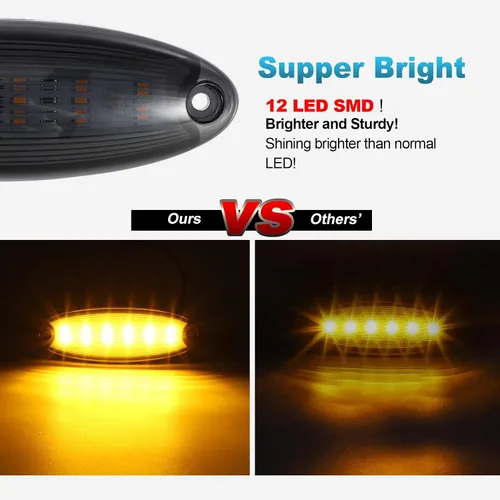 Vista 5 de Partsam 5 piezas de lente ahumada amarilla 6 LED Top Cab Marker techo luces de funcionamiento reemplazo de montaje para Freightliner Cascadia Heavy