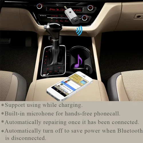 Vista 4 de Adaptador Bluetooth de coche para audio de coche, receptor inalámbrico Bluetooth Kit de coche para altavoz estéreo del hogar, adaptador auxiliar