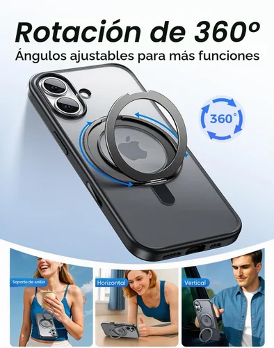 Vista 2 de MAGIC JOHN Soporte Magnético Invisible Giratorio 360° para Funda de iPhone 17 [Botón de Control de Cámara] [Compatible con MagSafe] 16 pies Shockof