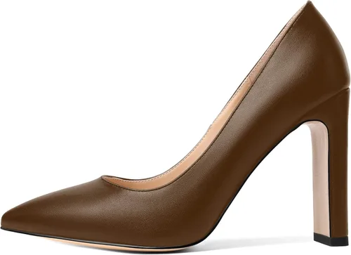 Vista 2 de SHOWFOREST Zapatos de tacón alto para mujer, sexy, con puntera puntiaguda, mate, de 4 pulgadas