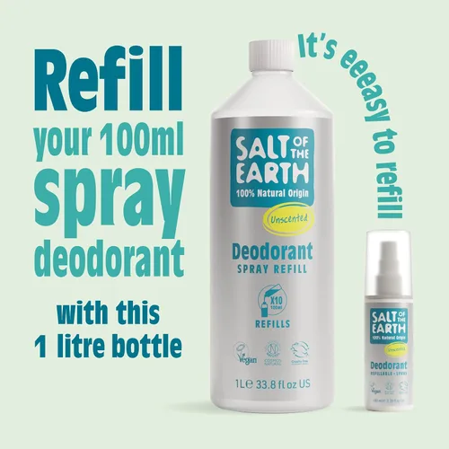Vista 6 de Salt of the Earth Desodorante Unisex Natural Spray Recambio Sin Perfume 1 Litro