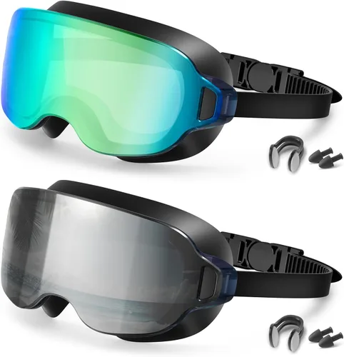 Vista 12 de Aegend Gafas de natación para adultos, paquete de 2 unidades, sin marco, 180°, visión amplia, antiniebla, UV, a la moda, para hombres y mujeres