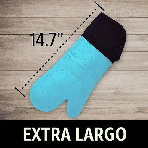 Vista 3 de HOMWE - Manopla de horno profesional y extralarga de silicona, guantes con forro acolchado, agarraderas resistentes al calor, guantes flexibles