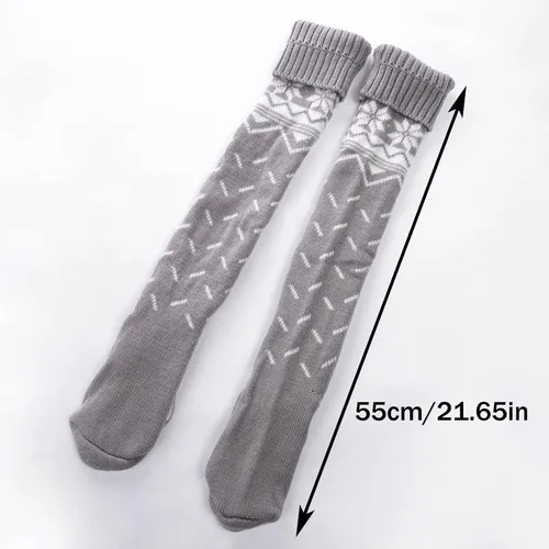 Vista 3 de Calcetines largos de punto para mujer, de Navidad, cálidos, hasta el muslo, para botas sobre la rodilla