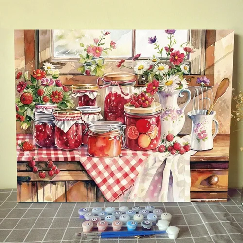 Vista 21 de Variedad de especias y hierbas, kits de pintura por números con pinceles, condimentos de cocina, pintura al óleo acrílica para adultos y niños