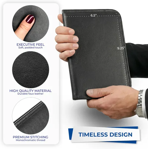 Vista 5 de Samsill Professional Padfolio, cartera mini de piel sintética, con bloc de notas de 5 x 8, color negro