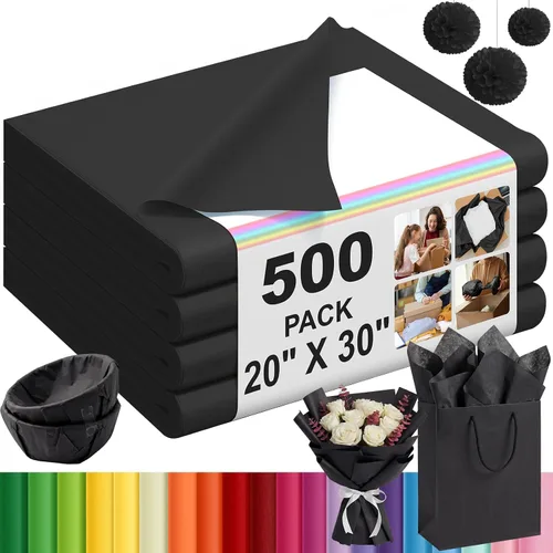 Vista 39 de Qilery - 500 hojas de papel de seda negro a granel para bolsas de regalo de 15 x 20 pulgadas, sin ácidos, para regreso a clases, papel de regalo