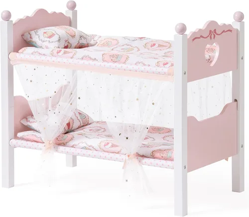 Vista 10 de ROBOTIME Literas de muñeca de bebé, cunas de madera para muñecas de 18 pulgadas, cama apilable para muñecas de muñeca para muñecas americanas