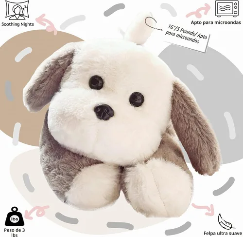 Vista 2 de uoozii Animales de peluche de perro gris con peso de 16" 3 libras con almohadilla térmica para microondas sin aroma, lindo peluche