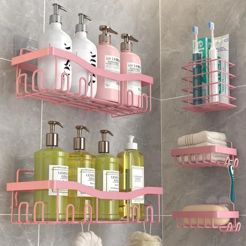 Vista 11 de Youvip Organizador adhesivo para ducha, organizador de baño sin perforación, 5 unidades, estantes inoxidables con soporte para jabón y soporte