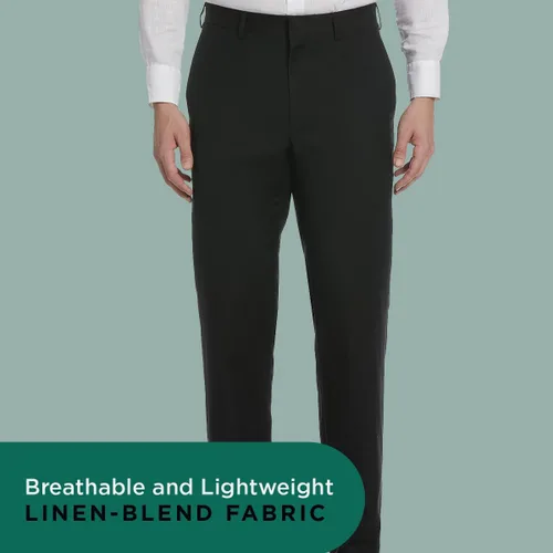 Vista 4 de Cubavera Pantalones de vestir de mezcla de lino para hombre, parte delantera plana, tela transpirable ligera, tejido liso duradero, 30, 32 pulgadas