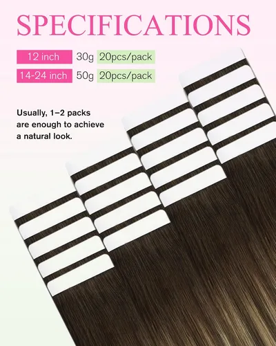 Vista 160 de YoungSee Extensiones de Cabello Humano con Cinta Balayage Extensiones de Cabello con Cinta Marrón Oscuro Extensiones de Cabello con Cinta Ombre
