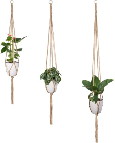 Vista 4 de Soportes colgantes de macramé para plantas, 6 unidades, 3 tamaños