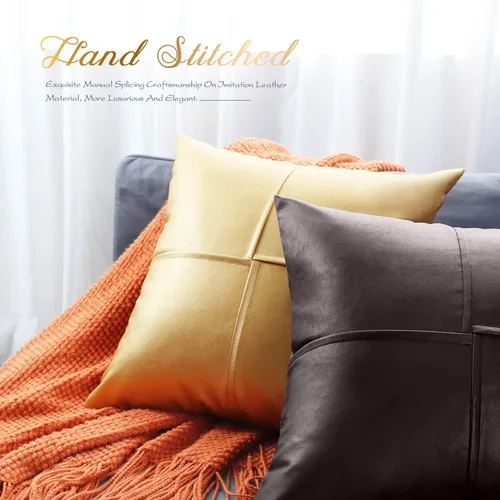 Vista 81 de BRAWARM Fundas de Almohada Decorativas de Cuero Sintético 12 X 20 Pulgadas, Fundas de Almohada Lumbar de Cuero Naranja Paquete de 2, Almohadas