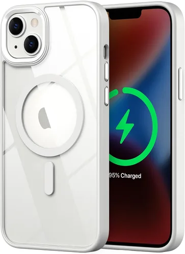 Vista 8 de Funda magnética para iPhone 13, compatible con MagSafe, protección de grado militar, parte trasera dura transparente y marco de TPU suave, funda
