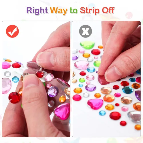Vista 5 de 880 piezas de pegatinas de gemas con diamantes de imitación para manualidades - Pegatinas autoadhesivas de joyas, pegatinas de gemas acrílicas
