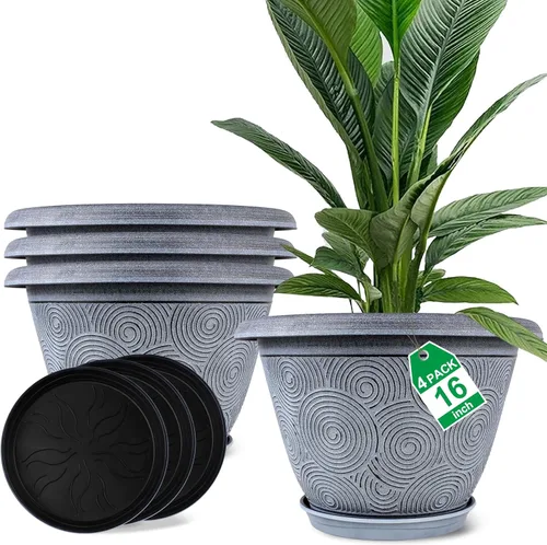 Vista 23 de Fodetyff Macetas de 6 Pulgadas para Plantas de Interior y Exterior, Juego de 6 Macetas Pequeñas de Plástico con Agujero de Drenaje y Bandeja, Maceta
