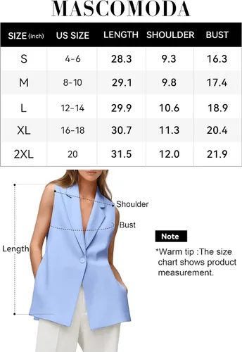 Vista 7 de MASCOMODA Chalecos de moda para mujer, para primavera, casual, sin mangas, con solapa frontal abierta, cuello en V, chalecos de oficina