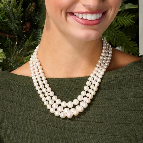 Vista 7 de Ross-Simons 6-11.5mm Cultured Pearl Graduated 3-Strand Necklace With 14kt Yellow Gold