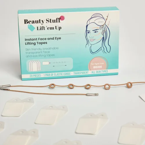 Vista 5 de Lift 'Em Up - Cintas de estiramiento facial, 20 cintas hipoalergénicas hechas en Estados Unidos para levantamiento de ojos, estiramiento facial