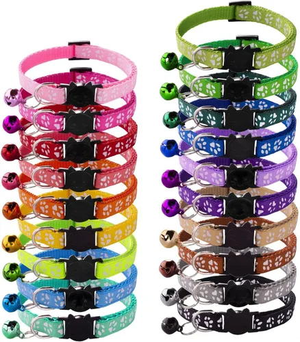 Vista 7 de 18 piezas de collares reflectantes para gatos con campana ajustable de 19-32 cm, collares de identificación ajustables y separables de nylon suave