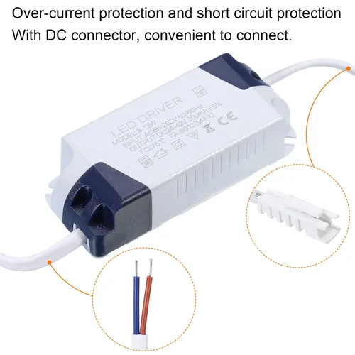 Vista 5 de PATIKIL 8-12W 300mA LED Driver, 2Pcs AC 85-265V Salida 24-42V DC Conector macho Conector Rectificador de corriente constante Transformador Fuente