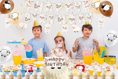 Vista 7 de Juego de decoraciones de fiesta de ovejas, 38 unidades, blanco, unisex, para adultos y niños, perfecto para cumpleaños, baby showers, celebraciones