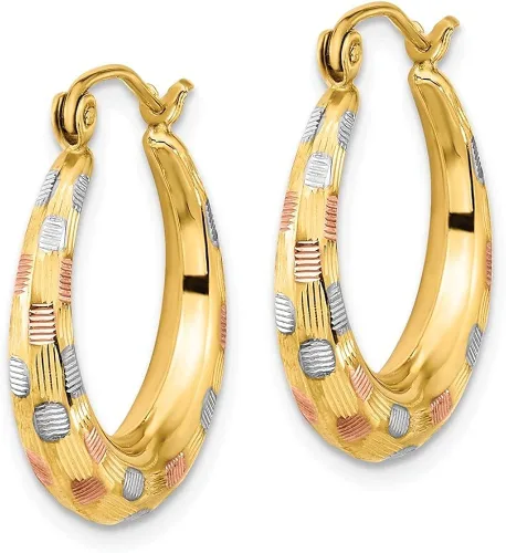 Vista 2 de Aretes de aro de satén chapados en oro rosa blanco de 14 quilates joyería fina para mujer L-0891in W-0809in Metal Gema