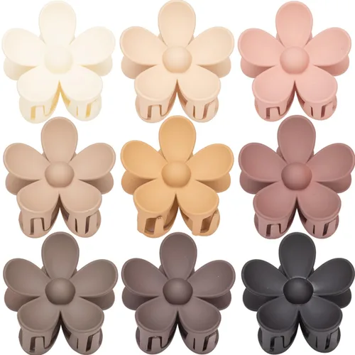 Vista 10 de Pinzas para el cabello de flores para mujer, 9 pinzas mate con agarre fuerte para cabello grueso y fino, antideslizantes, 9 estilos