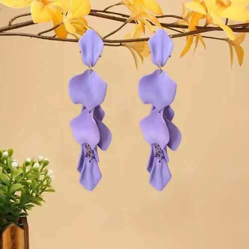 Vista 6 de Aretes largos de acrílico con pétalos de rosa, aretes colgantes de flores exageradas, aretes de borla floral para mujeres y niñas, ideales
