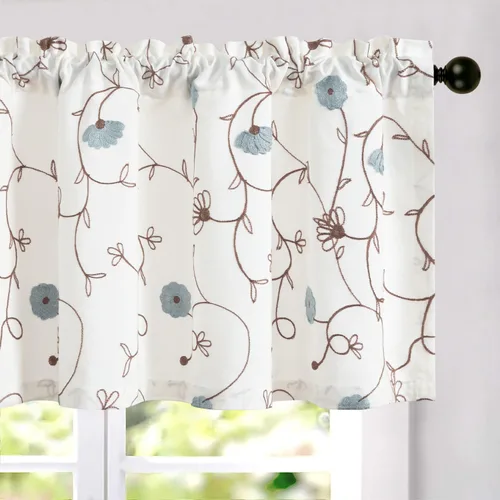 Vista 9 de VOGOL Cortinas de Nivel para Cocina para Ventana, Flores Azules y Enredaderas Bordadas Cortina de 24 Pulgadas de Largo, Cortinas Cortas Tratamiento